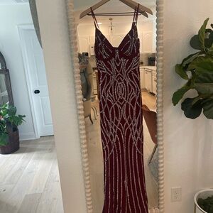 Fashion Nova Burgundy with rhinestones Prom, evening formal Dress M